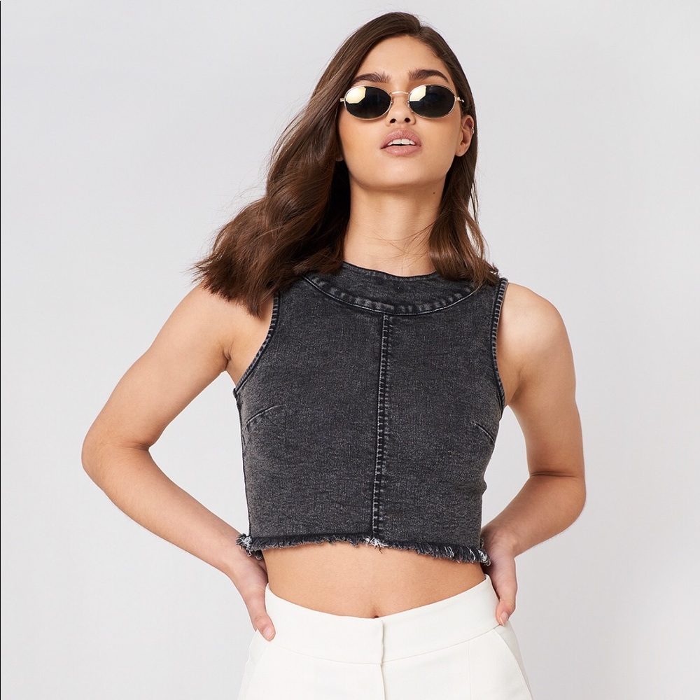 Raw Denim Hem Crop Top